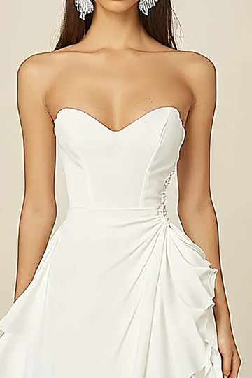 White A Line Strapless Chiffon Short Graduation Dress with Ruffles